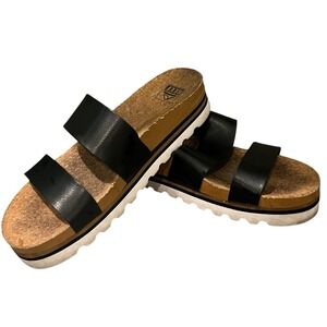 Womens Reef Sandals Vista Hi Slides Double Faux Leather Strap Black Size 10